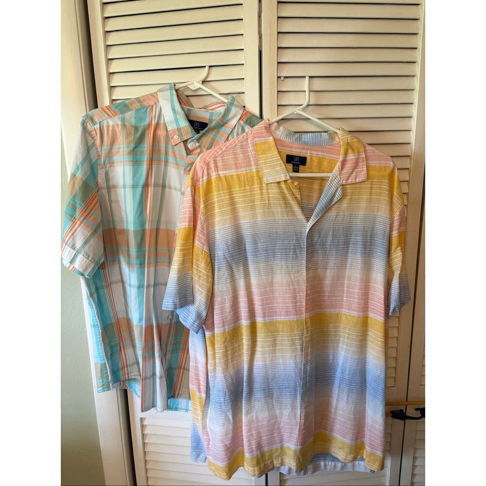 TWO Mens George Button Front Shirts, Size XL, Short Sleeves, Summer Colors